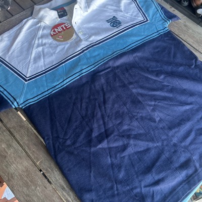 Marc Ecko Knits Blue White Polo Short Sleeve Shirt Men's Size Medium NWT Cotton