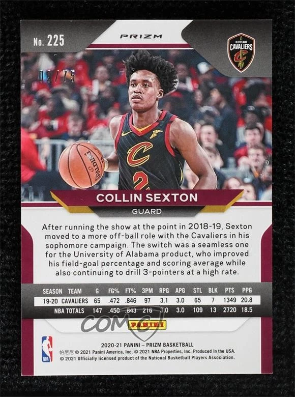2020-21 Panini Prizm Fast Break Purple Prizm /75 Collin Sexton #225 - Image 2 of 2