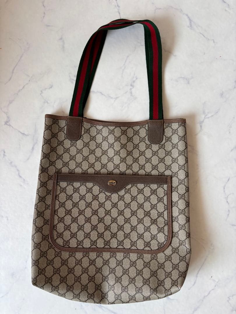 GUCCI Vintage GG Tote Bag Leather Diamond Pattern Excellent Condition thumbnail 2