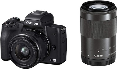 Canon Mirrorless SLR Camera EOS Kiss M Double Zoom Kit Black EOSKISSMBK-WZK