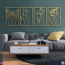 4 Pack Gold Minimalist Wall Art, Metal Abstract Woman's Body Decor 17"x11.8"
