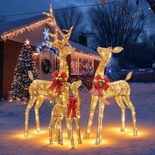 3-Piece Lighted Christmas Deer Family Set - Large Outdoor Reindeer Christmas ...