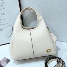 Coach White Pebbled Satchel Top Handle Bag Gold Hardware Detachable Strap Charm