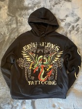 Vintage Ed Hardy Y2K Black Graphic Print Hoodie | Size L