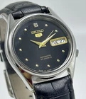 Vintage Seiko 5 Black Dial Day-Date Automatic Movement No.7S36A Men Wrist Watch