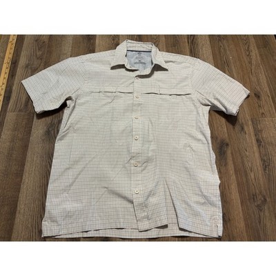 Arrow Performance Shirt Mens M Tan Plaid Adult Short Sleeve Button Up Excellent