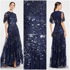 MAC DUGGAL 9192 Woman s Blue Sequined High Neck Flutter Sleeve A Line Gown Dress