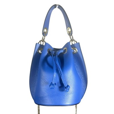 Diva Bags Alcina Bluette Leather Bucket Bag Gold Chain Crossbody made in Italy