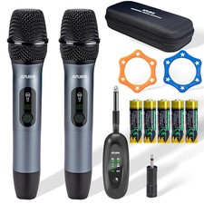 Wireless Microphone Set for Singing, Speech Karaoke, 2.4GHz Dual-Mic Receiver,