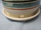 NEW 5” Glazed Ceramic Flower Pot w Saucer Hand Painted Aqua Brown Stripes Leaves — photo 4