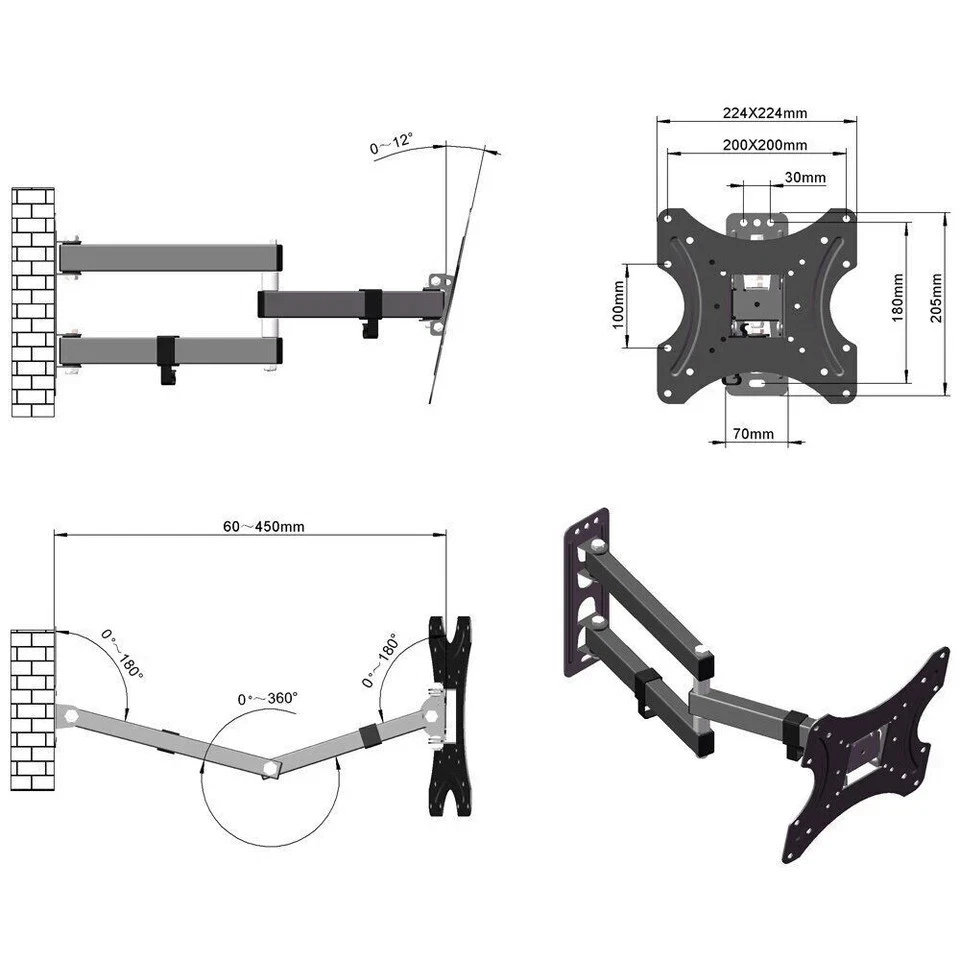 Full Motion TV Wall Mount Bracket Swivel Tilt 14 18 26 32 40 42 Inch LED LCD - Image 4 of 4