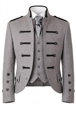Men's Scottish Braemar Jacket Waistcoat 5 Button Grey Tweed Highland Dress