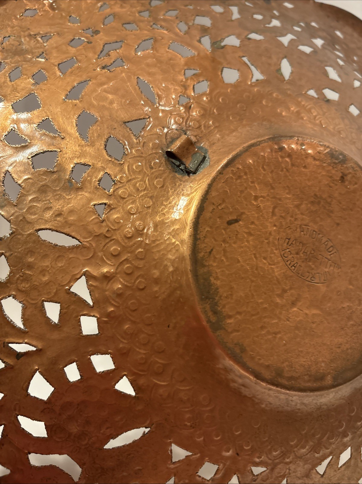 VINTAGE LARGE HADAR HANDMADE PIERCED COPPER WALL HANGING TRAY ISRAEL 13 1/2”