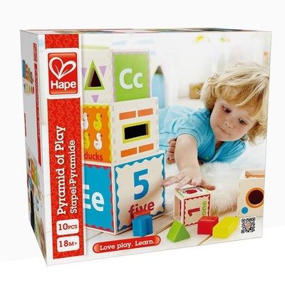 Hape: Pyramid of Play - 5 Wooden Nesting Blocks & Boxes,18mo+