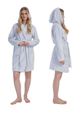 Damen-Pl&uuml;schbademantel mit Kapuze und Taschen, Gr&ouml;&szlig;e S, bequem, zum Binden, warm