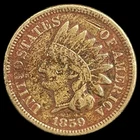 1859 Indian Head Cent - Antique United States of America 1c Penny Coin