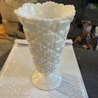 Vtg Westmoreland White Milk Glass Checkerboard Old Quilt 9" Pedestal Vase