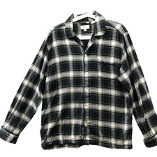 J. Crew Flannel Pajama Shirt Mens M Green Scotch Tartan Plaid Blue Cotton Button
