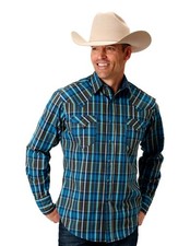 Roper Western Shirt Mens L/S Plaid Snap Blue 03-001-0062-0109 BU