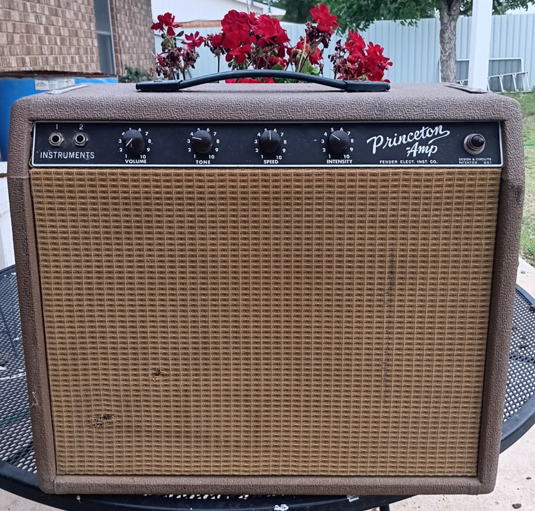 Original 1962 Fender Princeton Amp, needs re-coning, cranks up but is scratch,