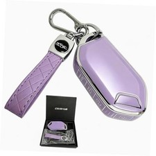 for Kia Key Fob Cover with Leather Keychain, 360  Full Protect Soft TPU Purple