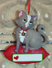 NWT Kurt S. Adler Personalizable Christmas Tree Ornament Grey Cat on a Pillow