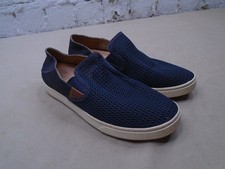 Olukai Womens Shoes Size 9 Pehuea Leather Navy Blue Comfort Flats Slip On