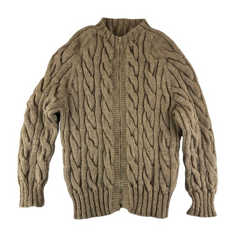 Vintage Chunky Cable Knit Full Zip Sweater Womens Small Hand Made Unbranded 80s