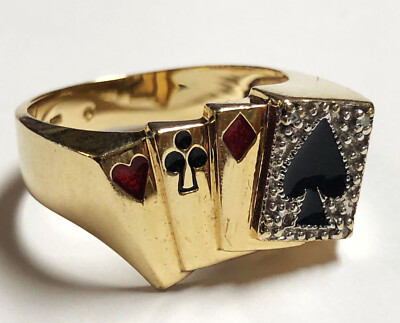 Yfnfxl Men's Vintage Fashion Ring - Black & Gold Plated Spades Poker Design, Zinc Alloy & Enamel - View #6