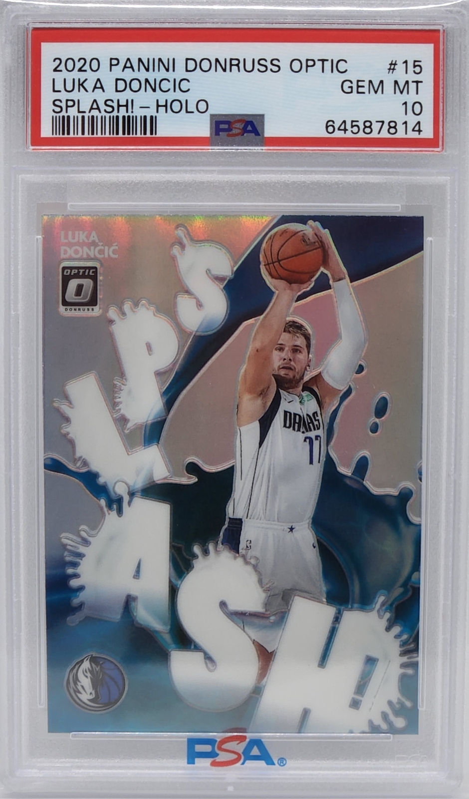 Luka Doncic Mavs 2020-21 Donruss Optic Splash! Holo Prizm Card PSA 