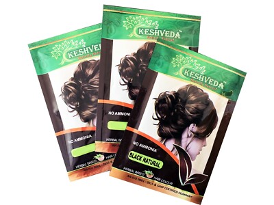 Pack of 10 - 10g Keshveda Hair Color Hair Henna Powder (Natural Black)