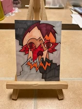 ACEO Original Mixed Media Painting Art Card ATC Skull Chelle #107