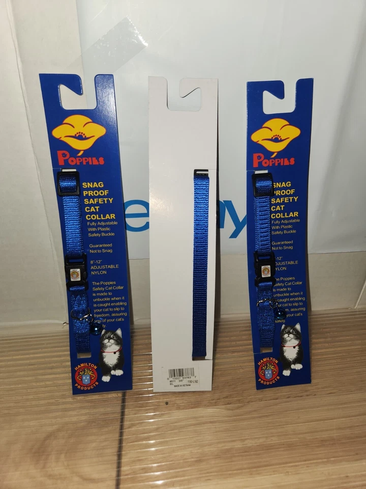 3 HAMILTON "Amapolas" Collar de Gato de Seguridad Ajustable con Campana, 3/8" x 8"-12", Azul Foto 4 de 4