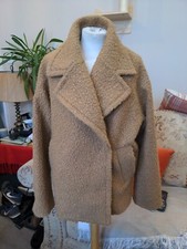 Monki Jacket Borg Boucle Tan Brown Jacket Double Breast Short Xs