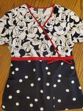 Disney Mickey Polka-dot Scrub Top Small  EUC  Multicolored