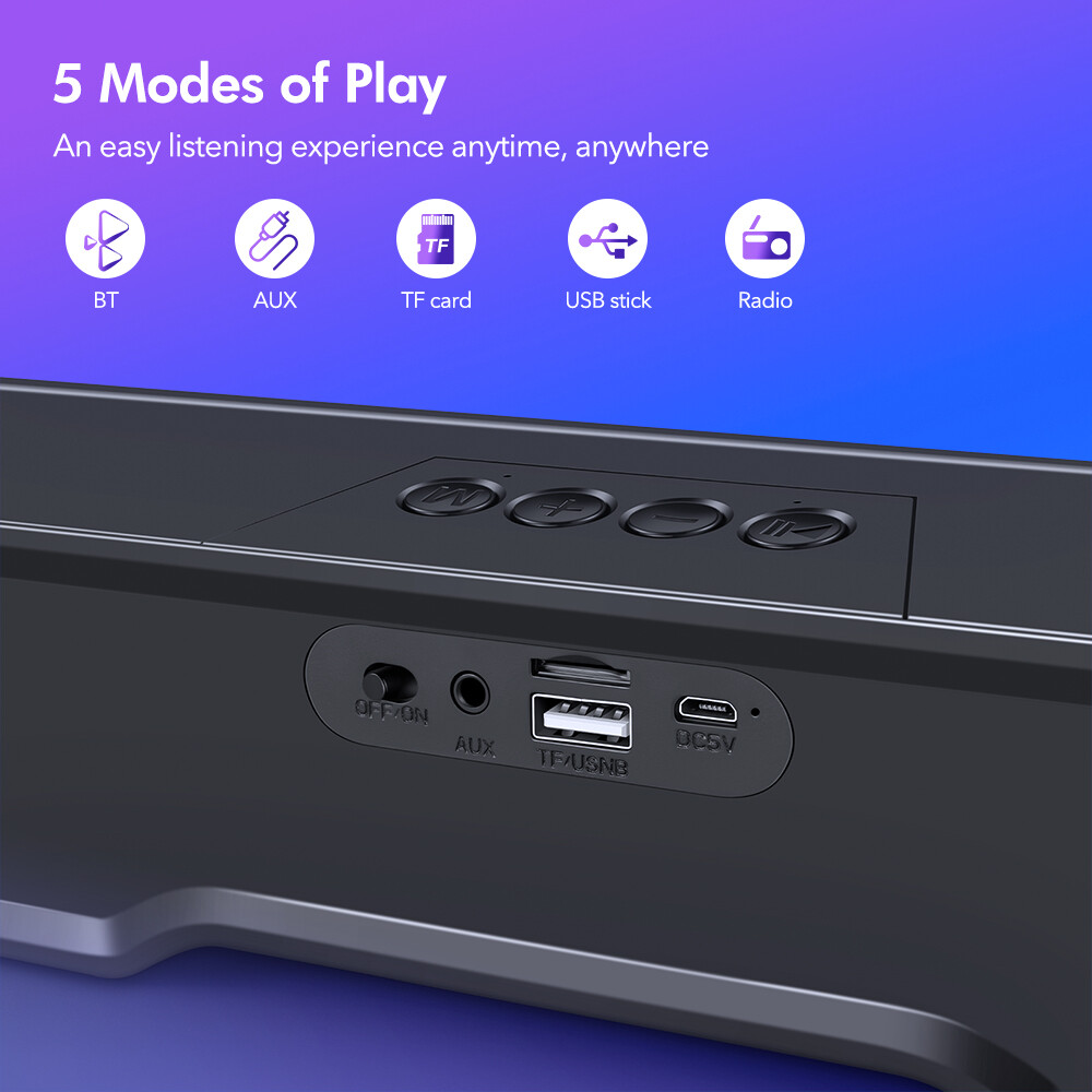 Bluetooth Speakers RGB Light Computer Speaker Stereo Bass PC Laptop TV Sound Bar eBay