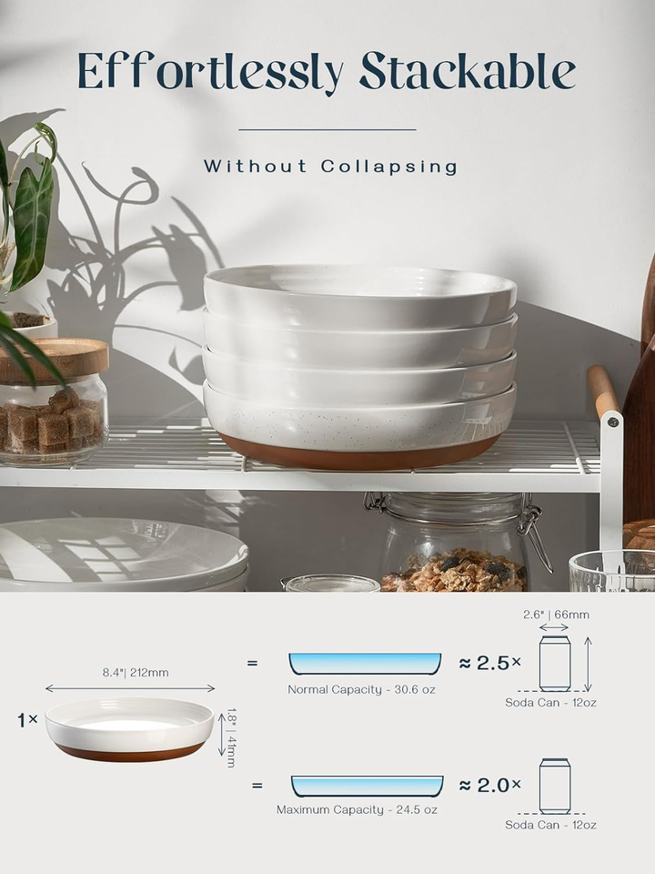 8.5" Pasta Bowls, 30 Oz Large Salad Bowls Alabaster White Serving Bowls