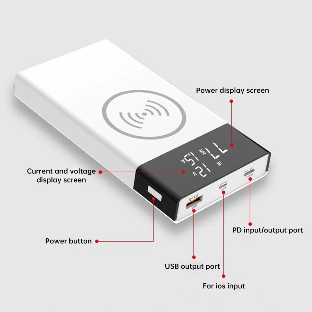 Power Bank Case 6*18650 Battery Charger Box DIY Shell Kit 15W Wireless Charging