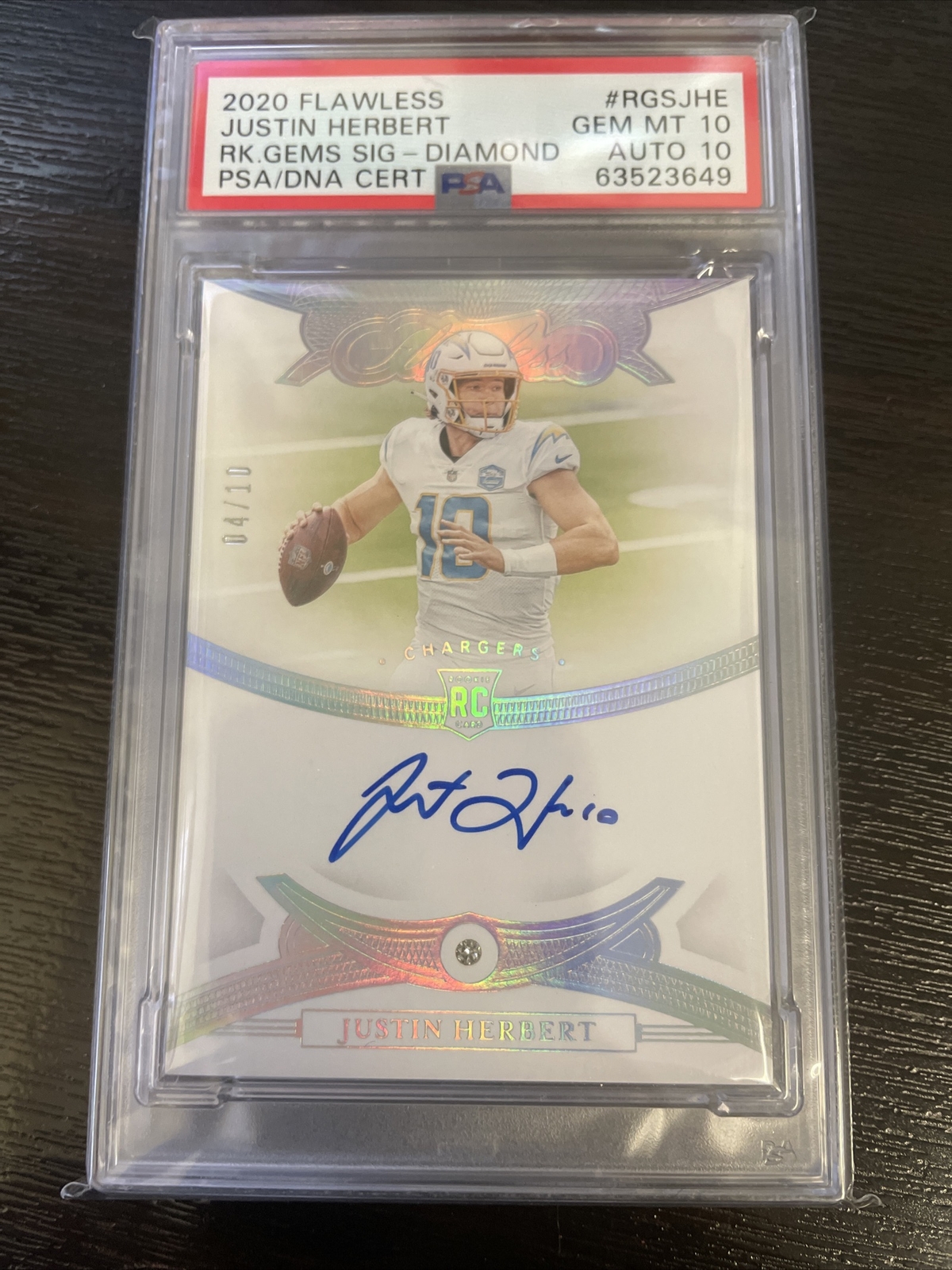 2020 Flawless Justin Herbert GEMS SIG-DIAMOND Rookie  PSA 10 / 10 Auto POP 2