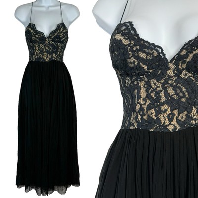 Vena Cava Black Lace Silk Maxi Dress Size 0 Gauzy Pleated Slinky Strappy Evening