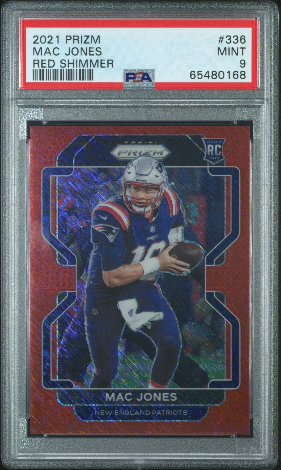 2021 Panini Prizm #336 Mac Jones Red Shimmer Rookie Card RC /35 PSA 9 Mint
