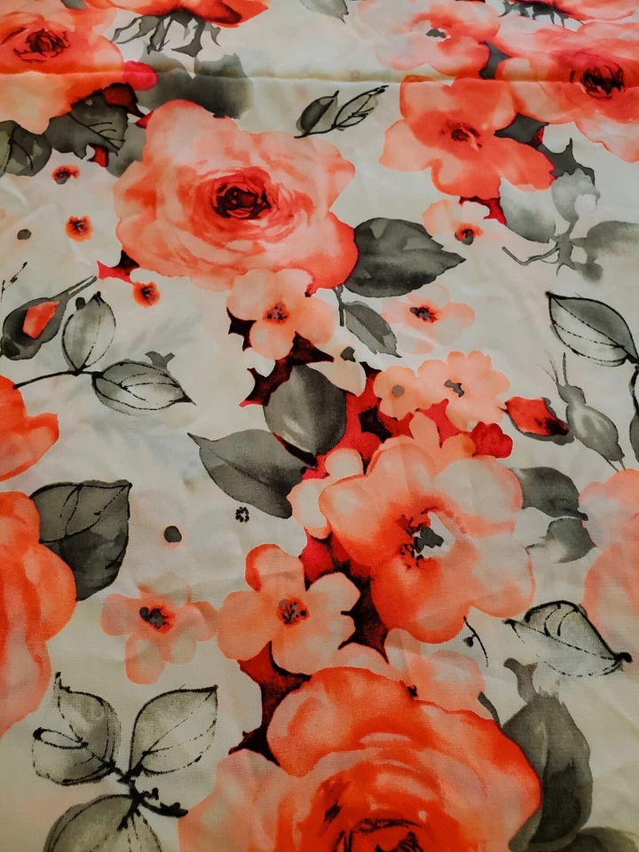 Vtg FABRIC NEON Floral/Hot Pink 58×129" Satin Feel Stunning! - Image 2 of 4