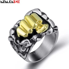Men's Power Strength FIST Silver-Gold Solid Stainless Steel Casting Ring ~Rare