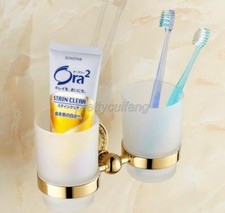 Luxury Gold Color Brass Bathroom Toothbrush Holders Double Ceramic Cups Pba610
