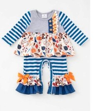 NEW Boutique Pumpkin Skirted Baby Girls Ruffle Romper Jumpsuit