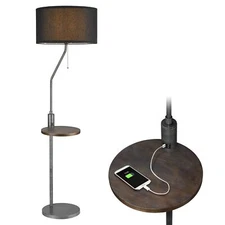 ELYONA C Shaped End Table Floor Lamp with USB A+C Charging Ports Wood Side Ta...