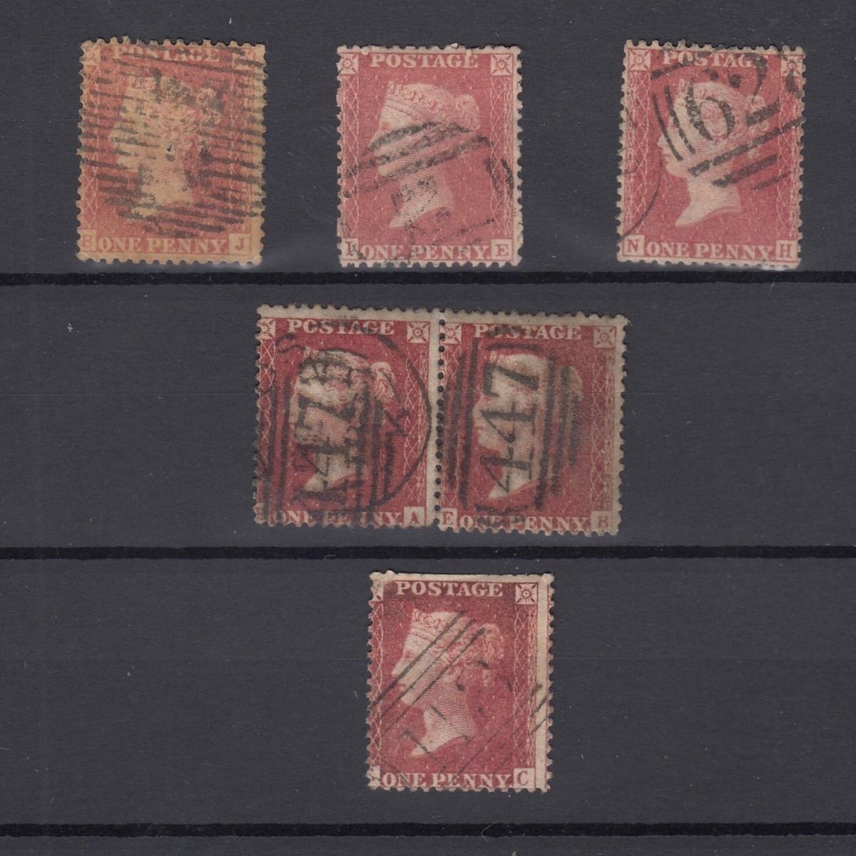 GB QV 1856 1d Red Collection Of 6 p14 LC SG37/42 (No 39) Fine Used
