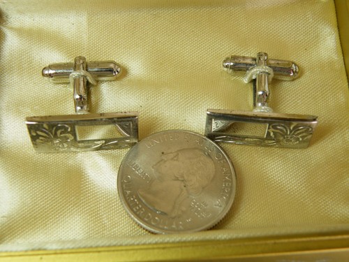 Vintage Anson Sterling Cuff Links w/ Box No Monogram Stamped Western Floral - Picture 2 of 8