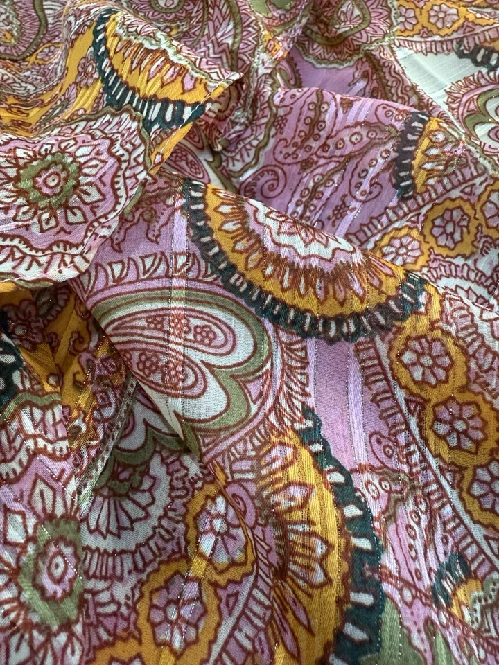 Bcbg Generation One Shoulder Asymmetrical Pink Paisley Dress. Waist Cut Out Sz 6 - Image 3 of 4