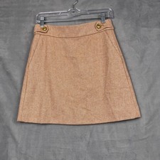 J.Crew Herringbone A-Line Mini Skirt Tan White Gold Button Accent Womens Size 2